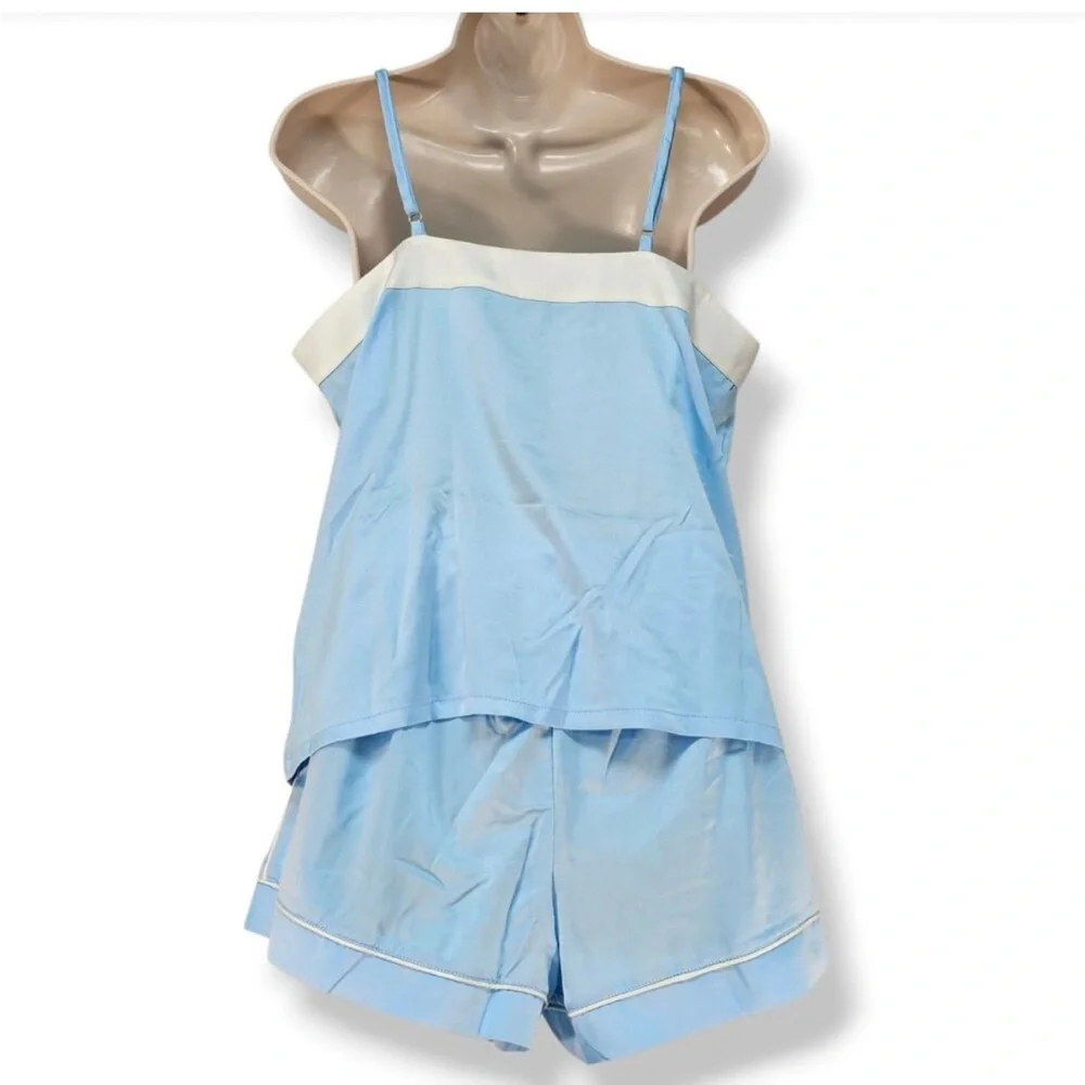Jason Wu Collection Pastel Blue Satin Cami and Shorts Pajama Set, Size L NWOT